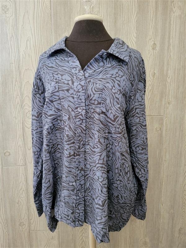 NWT Calme XL Double Pocket Shacket Button up Shirt Jacket Blue 100352