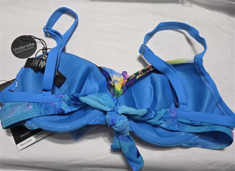 NWT Coco Reef Aura Ruffle 36/38D Blue Underwired Bikini Swim Top #100361
