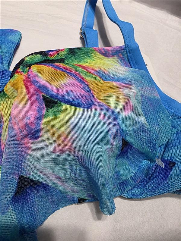 NWT Coco Reef Aura Ruffle 36/38D Blue Underwired Bikini Swim Top #100361