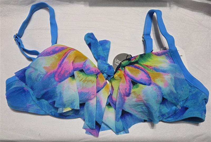 NWT Coco Reef Aura Ruffle 36/38D Blue Underwired Bikini Swim Top #100361