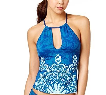 NWT Lucky Brand Batik D Cup Tie Dye Halter High-Neck Tankini Swim Top #100375