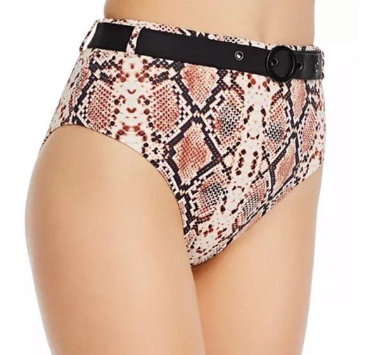 NWT Aqua Swim Snakeskin L Belted Full High-Waisted Bikini Swim Bottom #100401