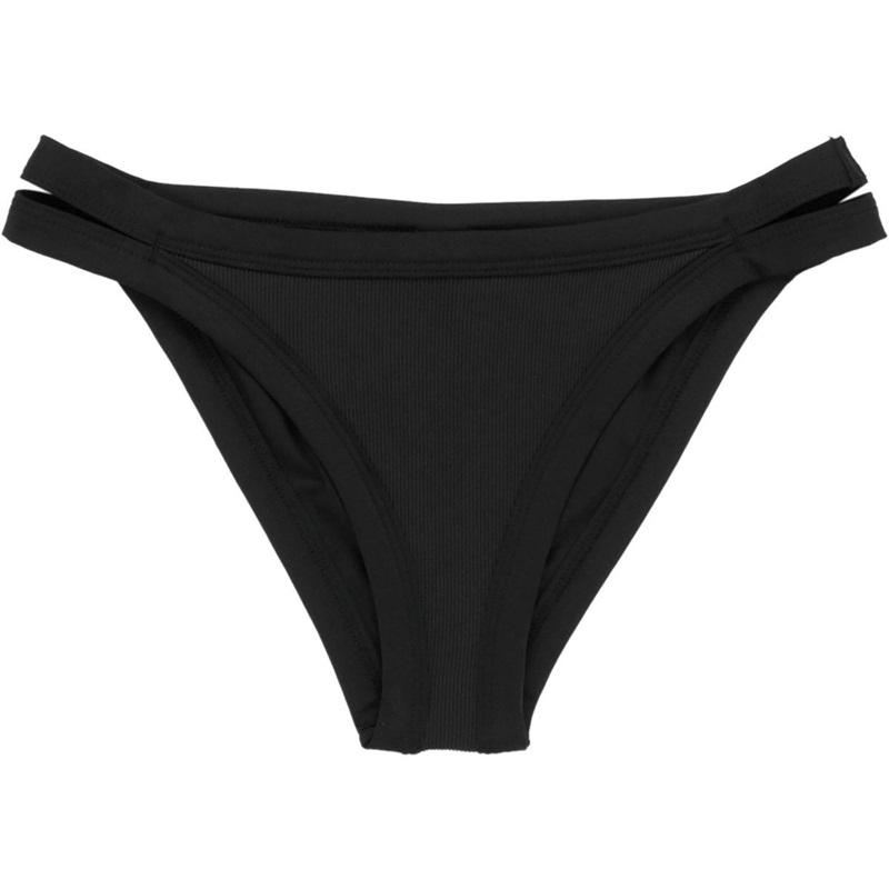 NWT L Space Charlie L Solid Black Ribbed Strappy Bikini Swim Bottom #100405
