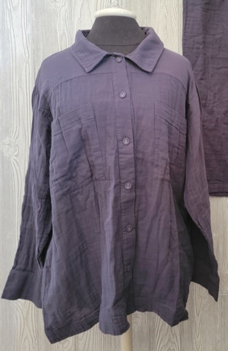 NWT Calme S Shacket Button up Shirt Jacket Crinkle Gauze Gray 100447