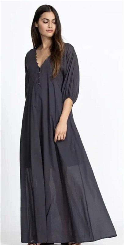 NWT Calme XS V neck Buttoned Raglan Dress Gray Crinkle Gauze 100464