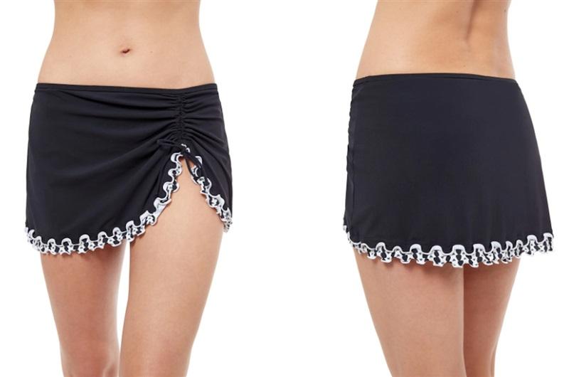 NWT Profile By Gottex Black SZ 8 Side-Slit Pleated Swim Skirt Bottom #100472