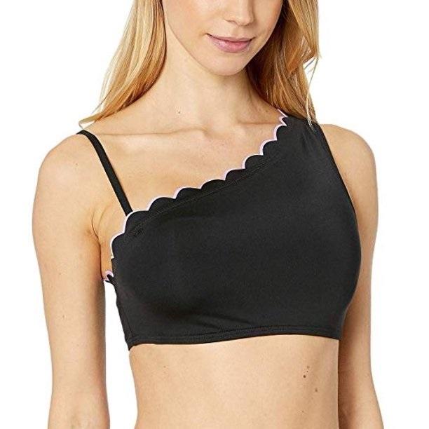 NWOT Kate Spade Contrast Scallop M Black Off-Shoulder Bikini Swim Top #100493