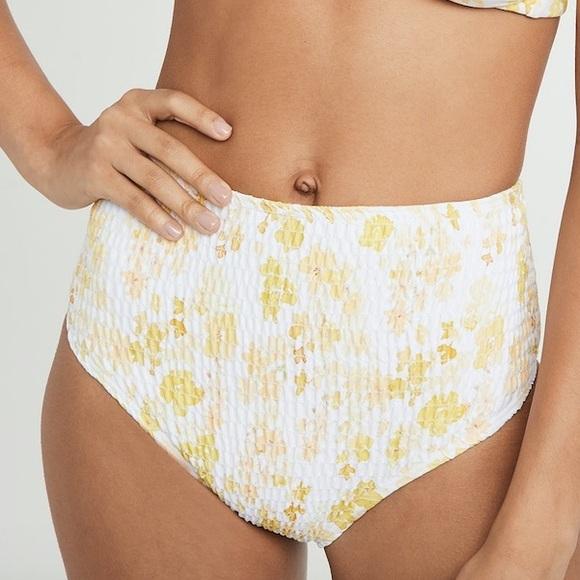 NWT Charlie Holiday Daisy M Smocked High-Waisted Bikini Swim Bottom #100496