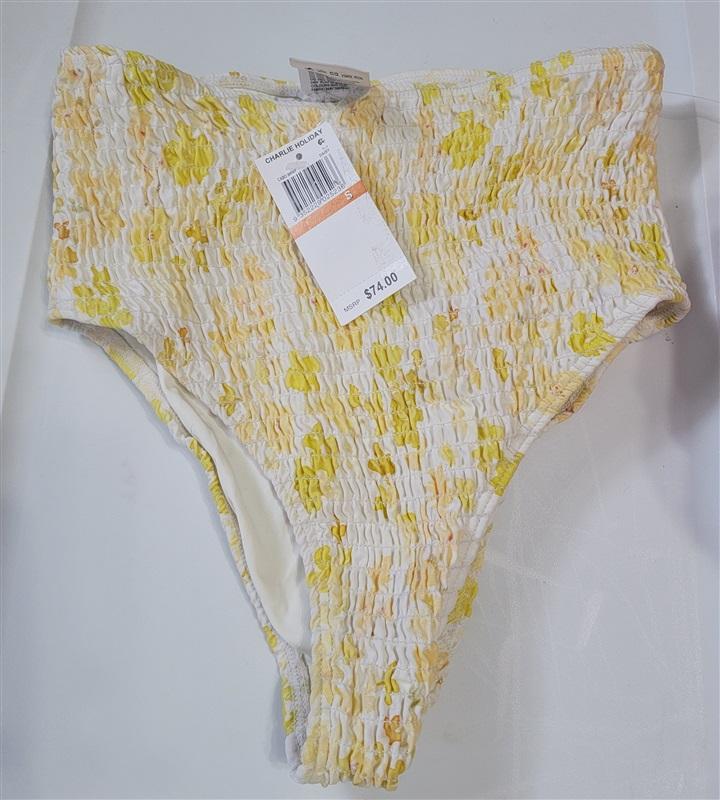 NWT Charlie Holiday Daisy M Smocked High-Waisted Bikini Swim Bottom #100496