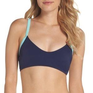 NWT Zella Ladder Back L Solid Navy Scoop Neck Athletic Bikini Swim Top #100503
