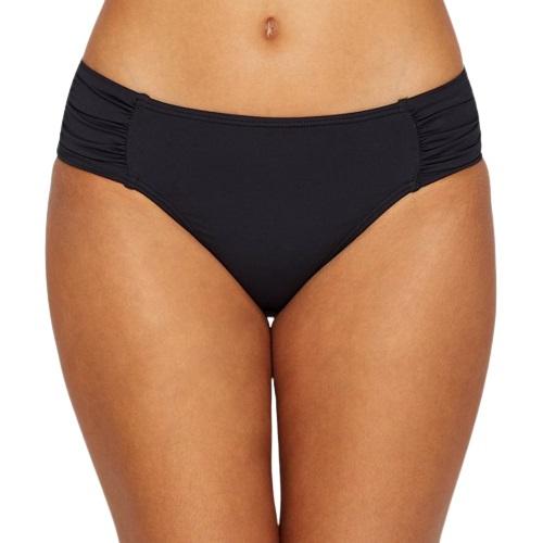 NWT Athena Solid Black 16W Shirred Side-Tab Hipster Bikini Swim Bottom #100525