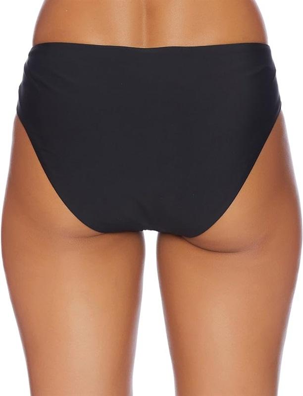 NWT Athena Solid Black 16W Shirred Side-Tab Hipster Bikini Swim Bottom #100525