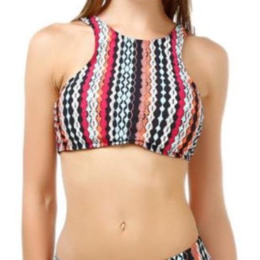 NWOT Ella Moss Tribal Stripe S Racerback High-Neck Bikini Swim Top #100534