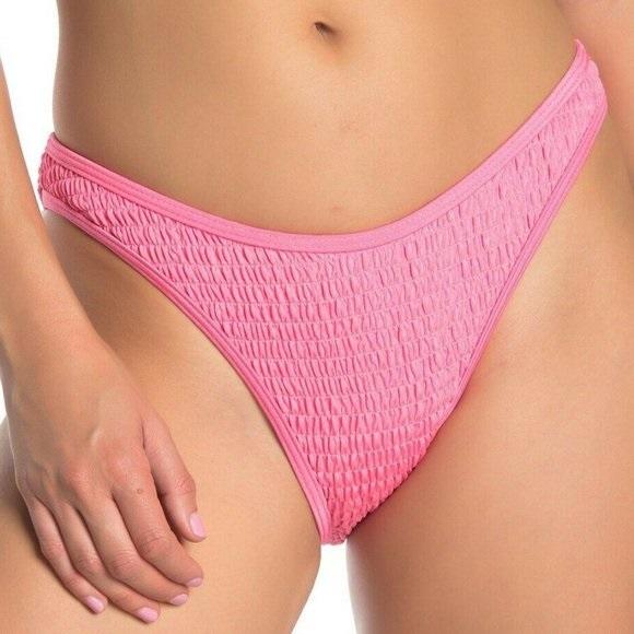 NWT Kendall+Kylie Pink Smocked XS Solid Cheeky Bikini Swim Bottom #100605