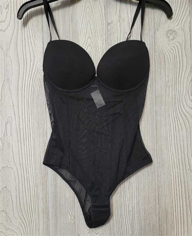 NWT SISI Ferretto Tulle Black Sheer YA58 Bodysuit Sz 36 100610