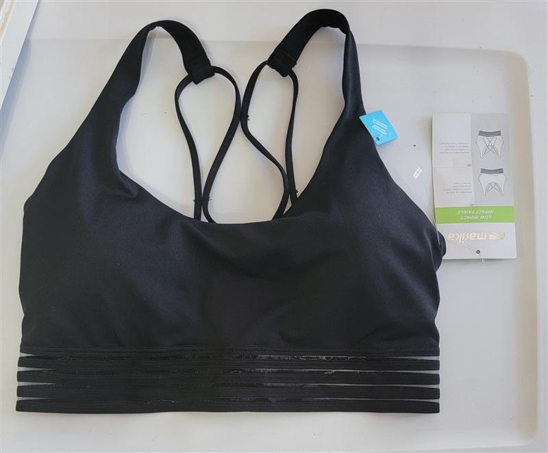NWT Marika SM Strappy Low Impact Sports Bra Removable Cup Pads Blk Black 100663
