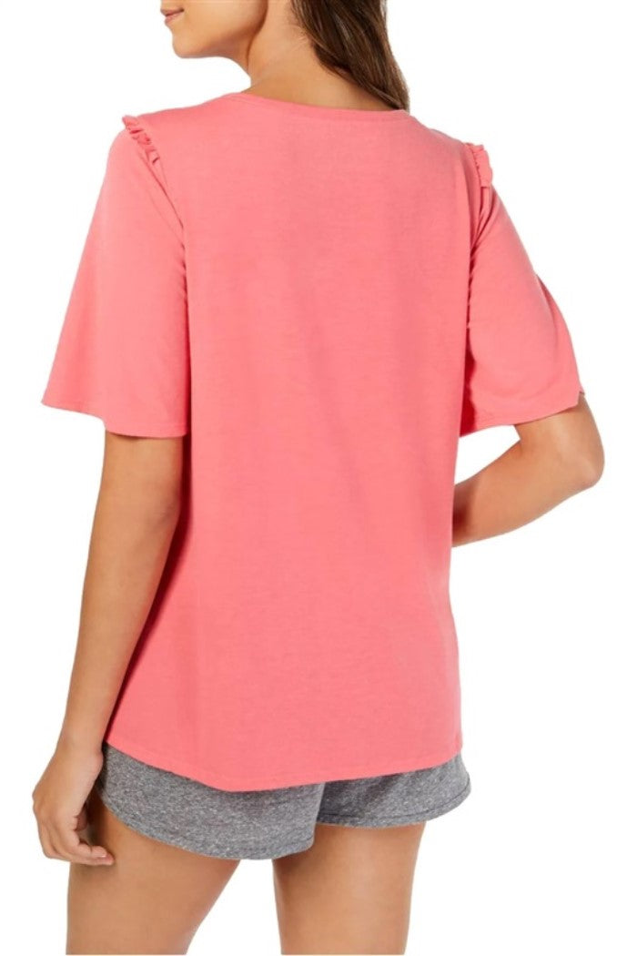 New Hue 3X Plus Size Bell Ruffled Sleeve Lounge Top T-Shirt Bright Pink #102805