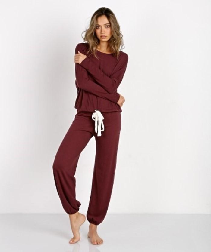 NEW Eberjey M Heather Slouchy Long Sleeve Tee Lounge Top T1110L Wine #102839