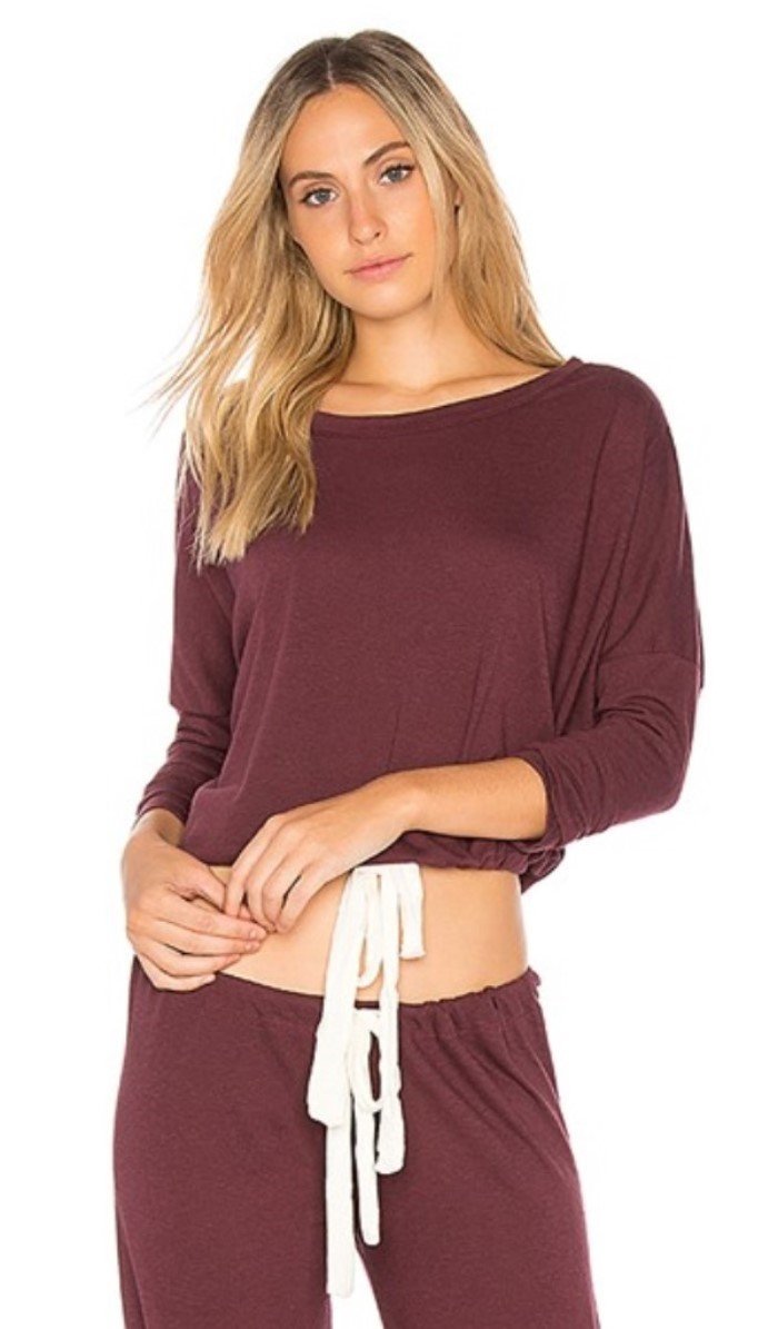 NEW Eberjey M Heather Slouchy Long Sleeve Tee Lounge Top T1110L Wine #102839