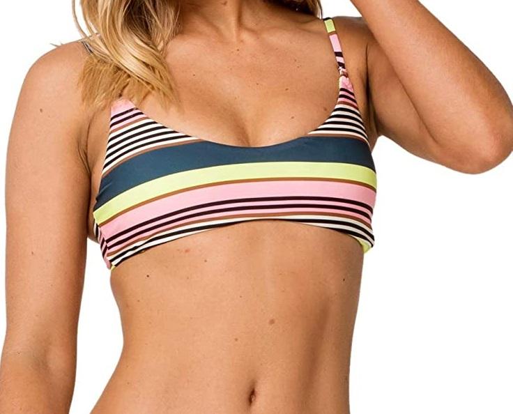 NWT Raisins Calafia Laguna S Striped Scoop-Neck Bikini Swim Top #102890