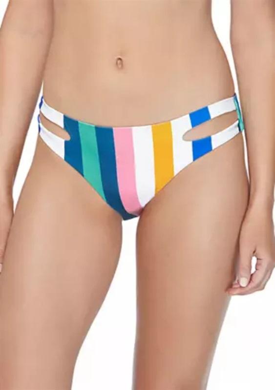 NWT Raisins Belle Mar S Striped Double Strap Full Bikini Swim Bottom #102893