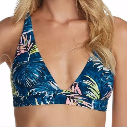 NWT Raisins Boracay S Watercolor Palm V-Neck Halter Bikini Swim Top #102901