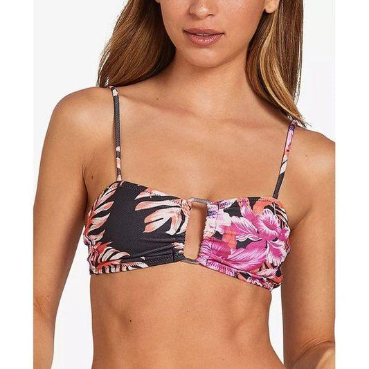 NWOT Volcom You Da Palm S Black Palm Keyhole RIng Bikini Swim Top #102906