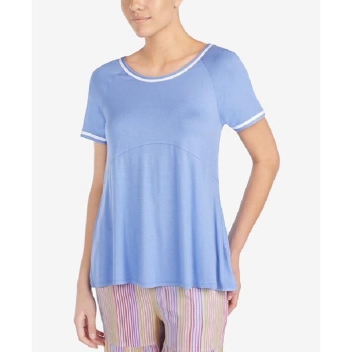New Layla XL Contrast Trim Jersey Knit Short Sleeve Pajama Top Blue White 102911
