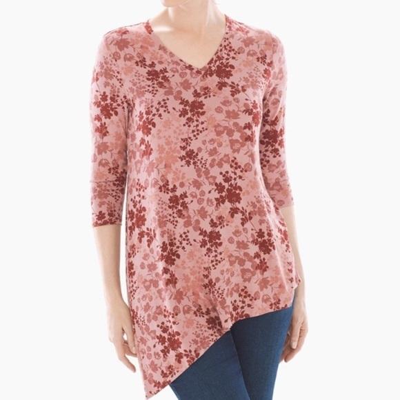 NWT Soma L Asymmetrical Floral Tunic Tee Style Essentials 3/4 Sleeve 102934