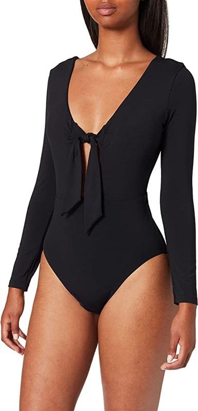 NWOT Seafolly Black SZ 10 Long Sleeve Plunge Surfsuit One-Piece Swimsuit #102944