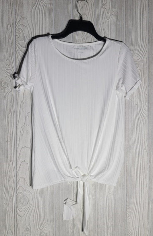 Soft Surroundings S White Ribbed Knot Front T Shirt 102970