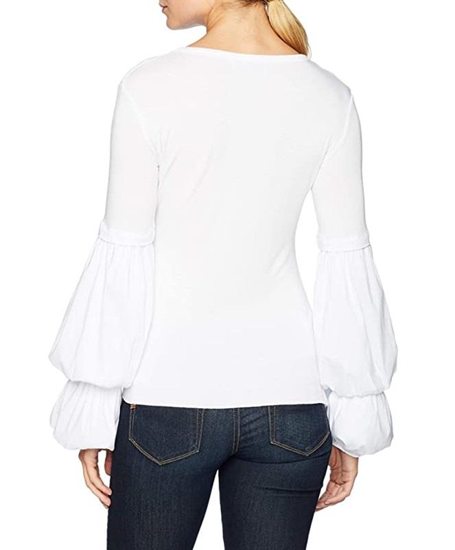 NWOTD Bailey 44 Prince Trompe L'Oeil Puff Sleeve Tee SM White 102972