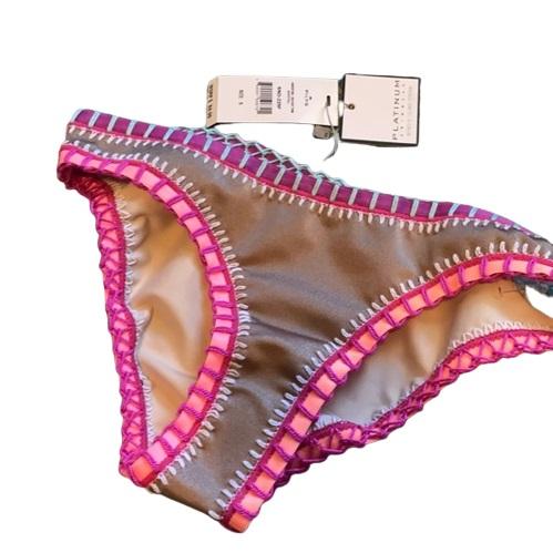 NWT Pilyq Platinum Sandstone M Crochet Trim Scoop Bikini Swim Bottom #102978