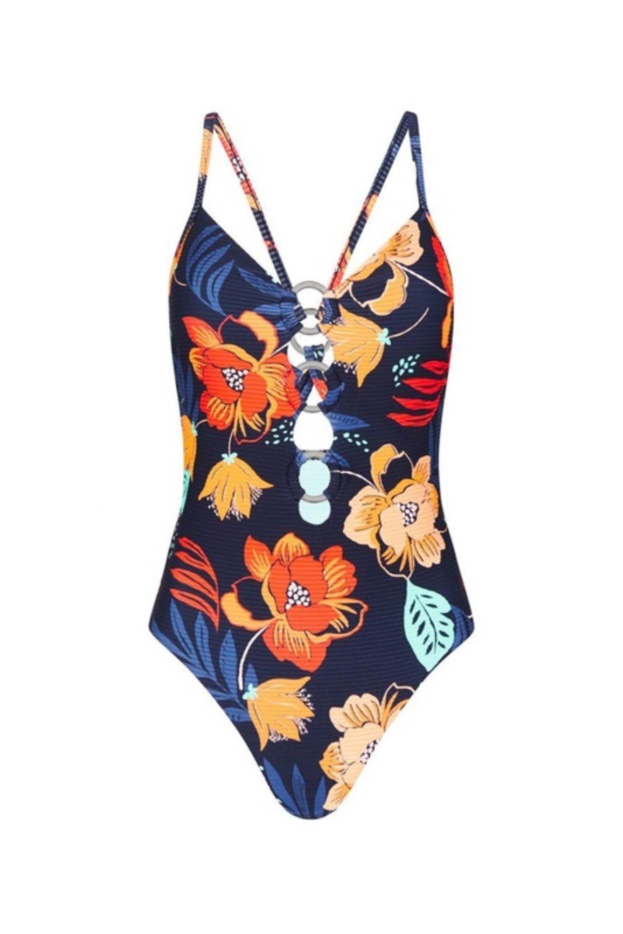 NWOT Seafolly On Vacation 6 US Floral Ribbed Plunge 1PC Swimsuit #103015