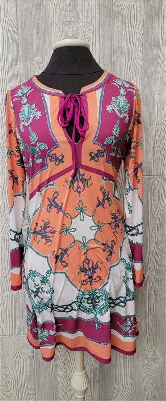NWOT Hale Bob S Jersey Dress Key Hole Front Neon Colors V Neck 103034