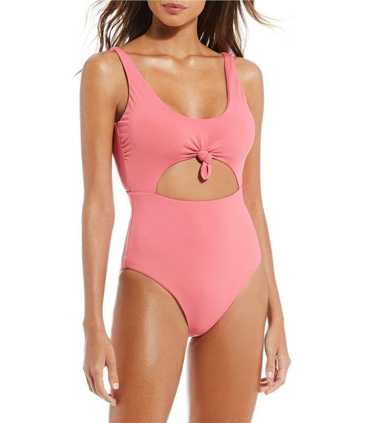 NWT Gianni Bini Slit Knot XL Solid Rose Cut-Out One-Piece Swimsuit #103041