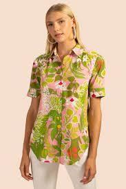 NWT Trina Turk Unwind 2 Button Up Hawaiian Shirt Green Pink 104077
