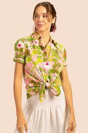 NWT Trina Turk Unwind 2 Button Up Hawaiian Shirt Green Pink 104077
