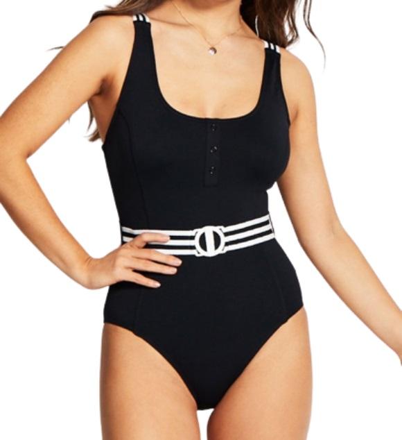 NWOT Seafolly Maillot SZ 10 DD Cup Solid Belted Snap One-Piece Swimsuit #104134