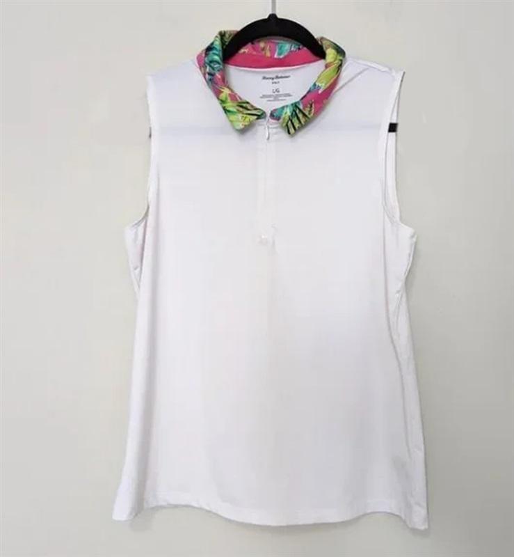 NWT Tommy Bahama Golf Tropical Pink Green Collar Zip Top 104172