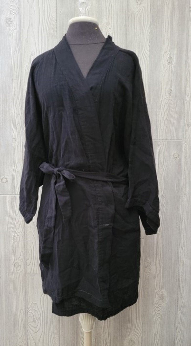 NWT Calme M Double Gauze Belted Kimono Robe Black 105209