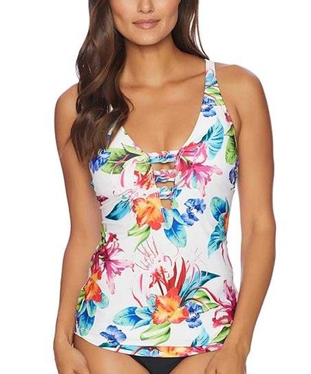 NWT Athena Tropical Trip SZ 6 Floral Plunging Tankini Swim Top #106278