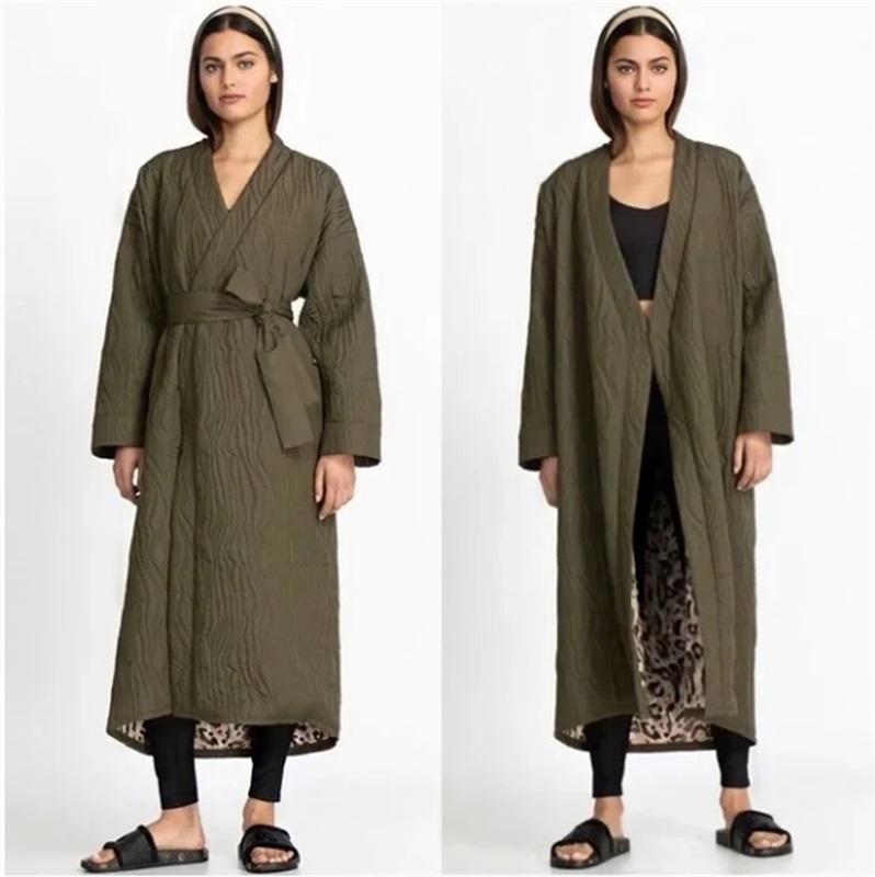 NWT Calme M Ava Quilted Robe Coat Olive Green 106283