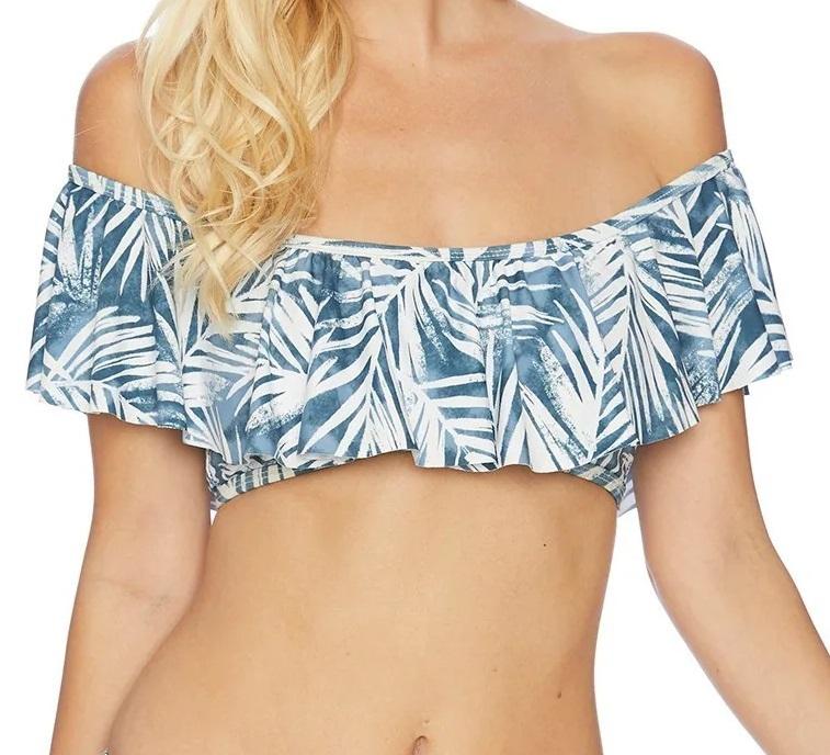 NWOT Splendid Stormy Story S Palm Off-Shoulder Bandeau Bikini Swim Top #106289