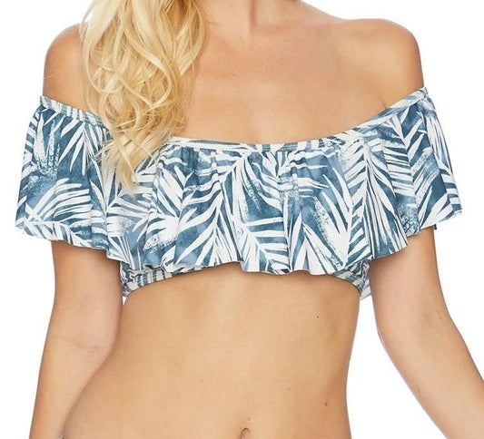 NWOT Splendid Stormy Story S Palm Off-Shoulder Bandeau Bikini Swim Top #106289