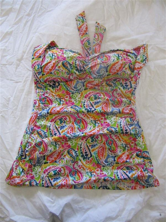 NWOT Ralph Lauren Watercolor Paisley SZ6 Halter Bandeau Tankini Swim Top #106296
