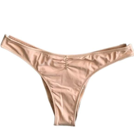 NWOT Volcom Simply Solid S Beige Ruched Cheeky Bikini Swim Bottom #106372