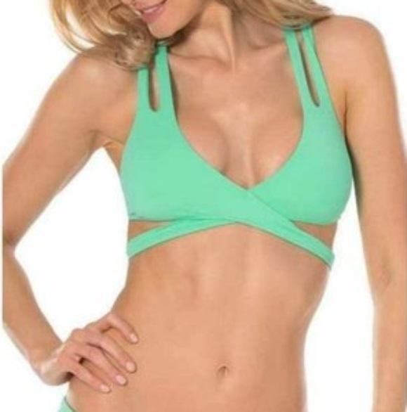 NWT Becca Color Play M Solid Teal Double Strap Wrap Bikini Swim Top #106385