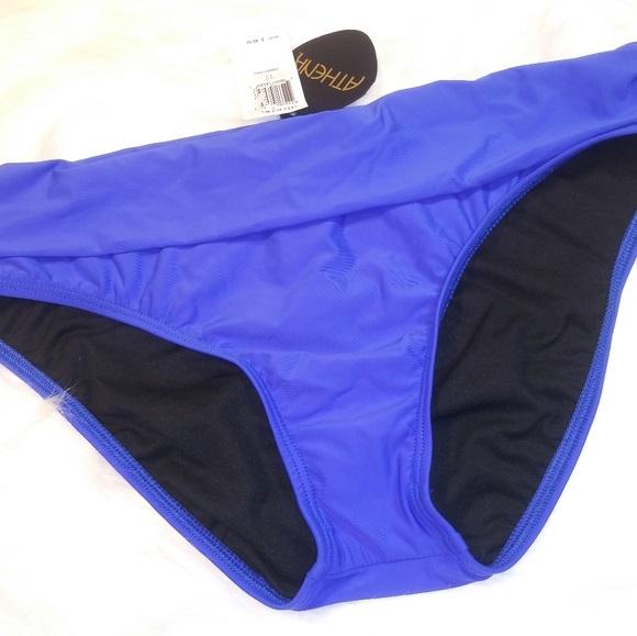 NWT Athena Solid Blue SZ 14 Shirred Banded Hipster Bikini Swim Bottom #106407