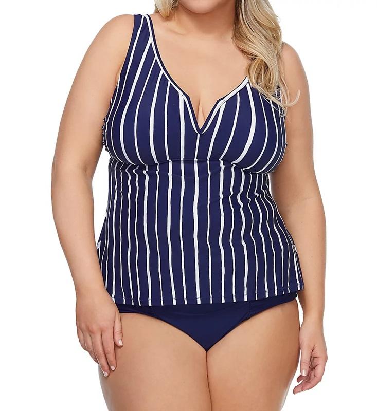 NWT Raisins Tanizania SZ 14W Striped V-Neck Triangle Tankini Swim Top #106426